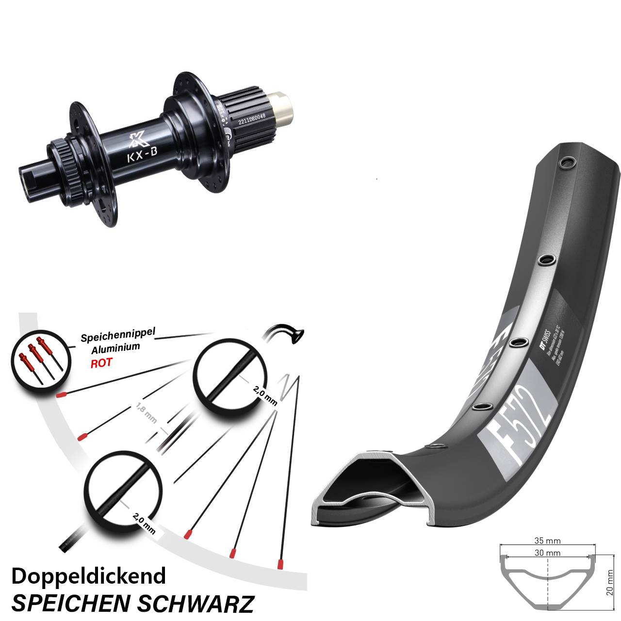 29 Zoll DT Swiss F 572 KX-B Centerlock Hinterrad 12x148 Shimano Micro Spline