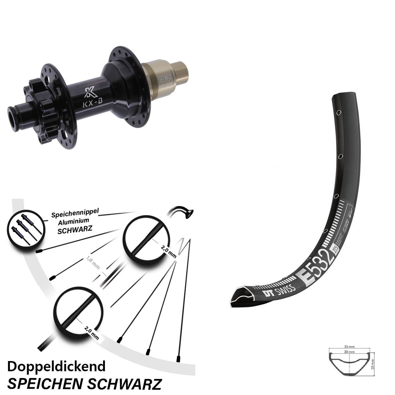 27,5 Zoll DT Swiss E 532 Hinterrad KX-B 6-Loch XD 12x148