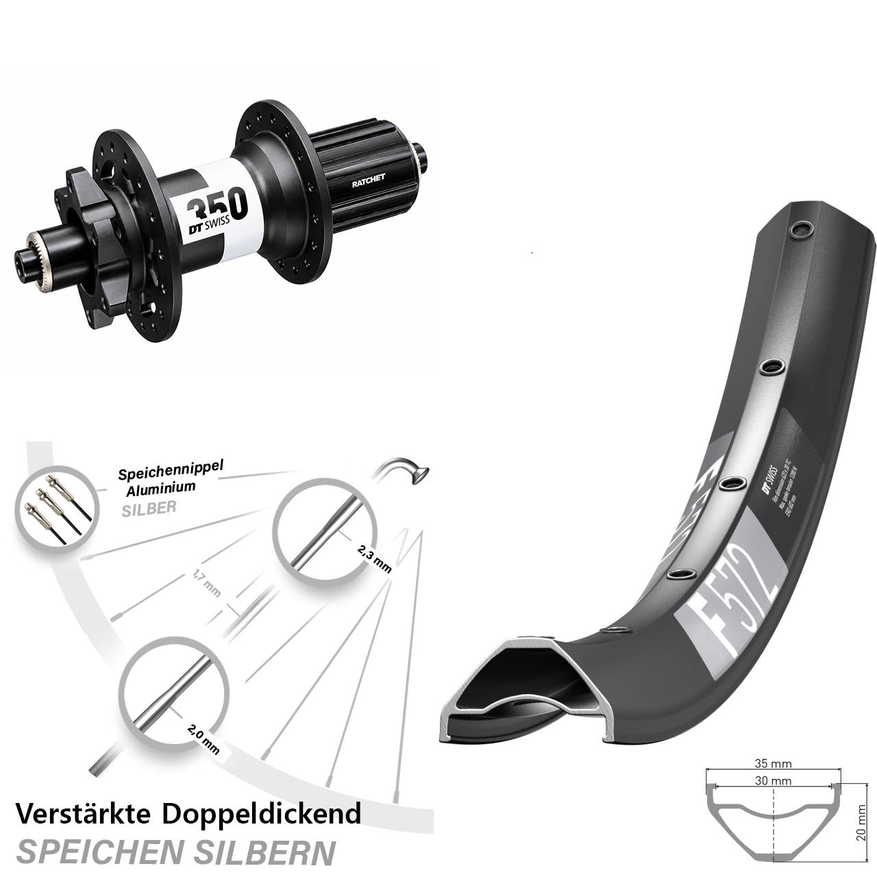 DT Swiss F572 DT Swiss 350 Ratchet 36 29 Zoll Disc Laufrad QR 8-11 fach