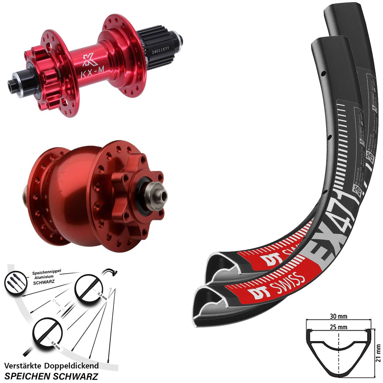 DT Swiss EX471 KX-M rot SON 28 26 Zoll Laufradsatz 6-Loch QR Shimano Micro Spline