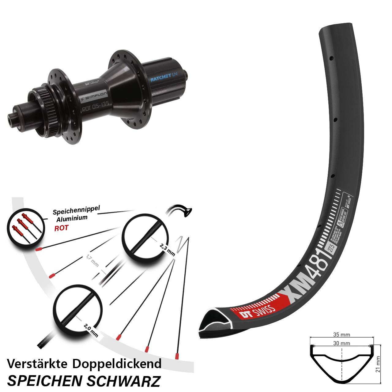 DT Swiss XM 481-370 Hybrid 27,5 Zoll Disc Hinterrad QR 8-11 fach