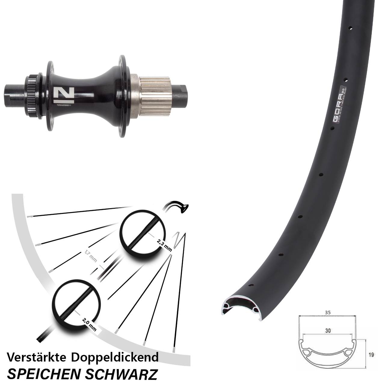 29 Zoll Gora 30 Novatec D462SB Hinterrad Centerlock 12x148 Shimano Micro Spline