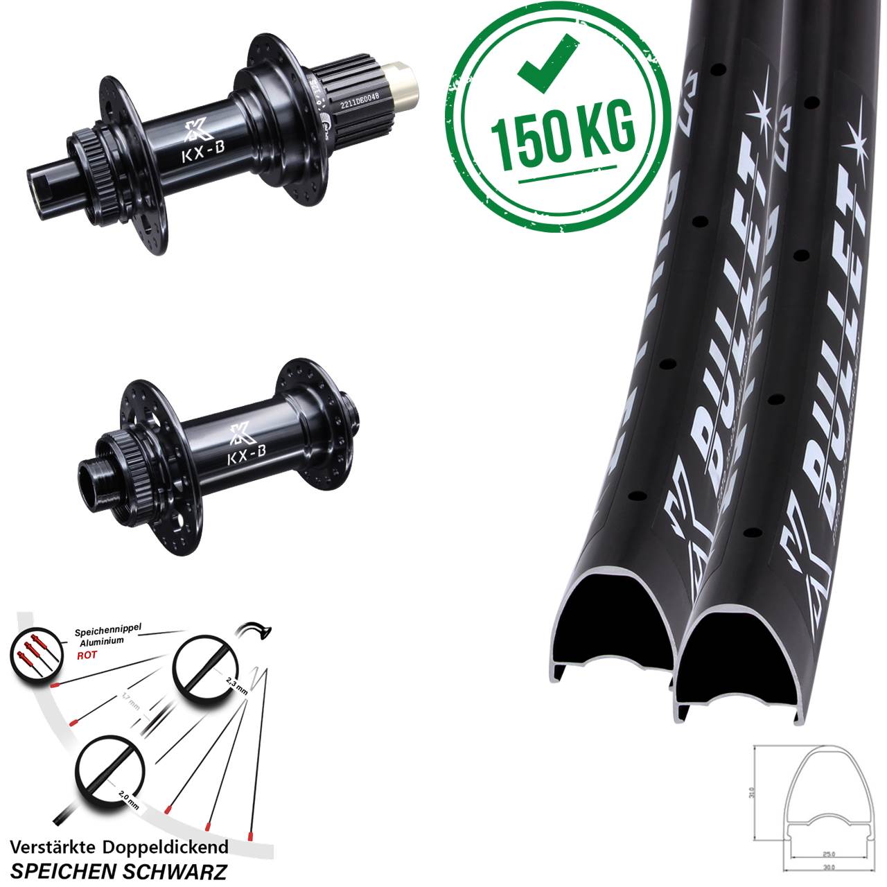 Boost Laufradsatz Centerlock 12x110/148 29 Zoll KX-Bullet Shimano Micro Spline