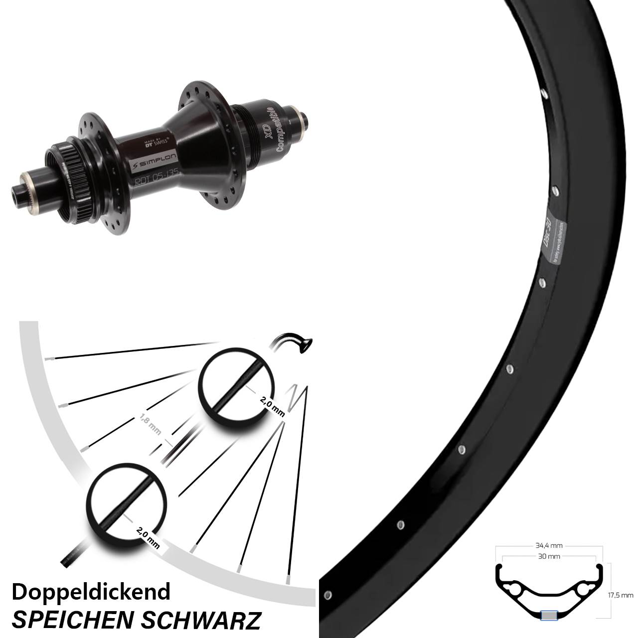 29 Zoll Ryde Disc 30 DT Swiss 370 Hinterrad Centerlock XD QR
