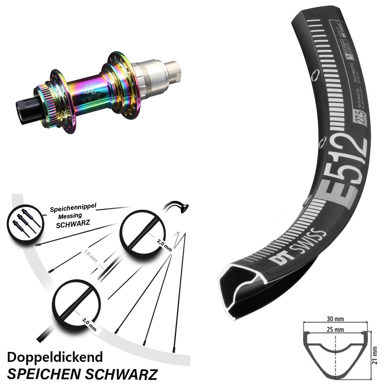 27,5 Zoll DT Swiss E 512 KX-G Oilslick Disc Hinterrad 12x142