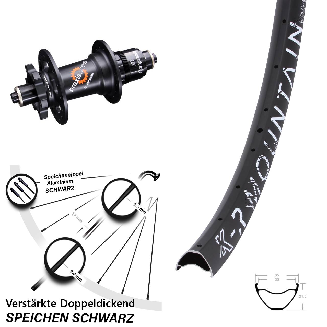Disc Hinterrad 29 Zoll KX-R Mountain DT Swiss 350 SRAM XD für Schnellspanner