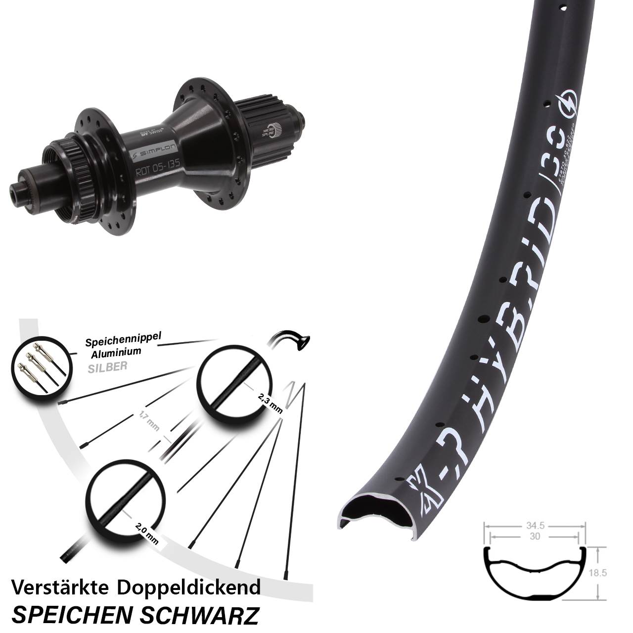 Centerlock Hinterrad 29 Zoll KX-R Hybrid 30 DT Swiss 370 Micro Spline für Schnellspanner