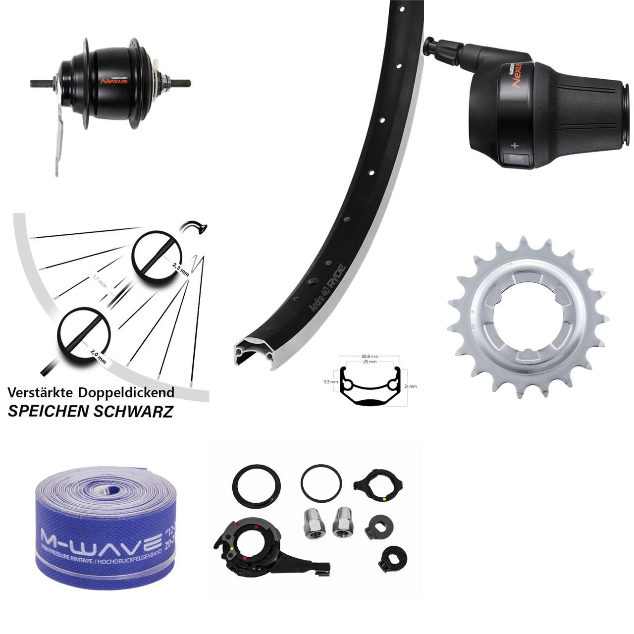 20 Zoll Hinterrad Ryde Andra 40 Shimano Nexus 8 Gang Rücktritt