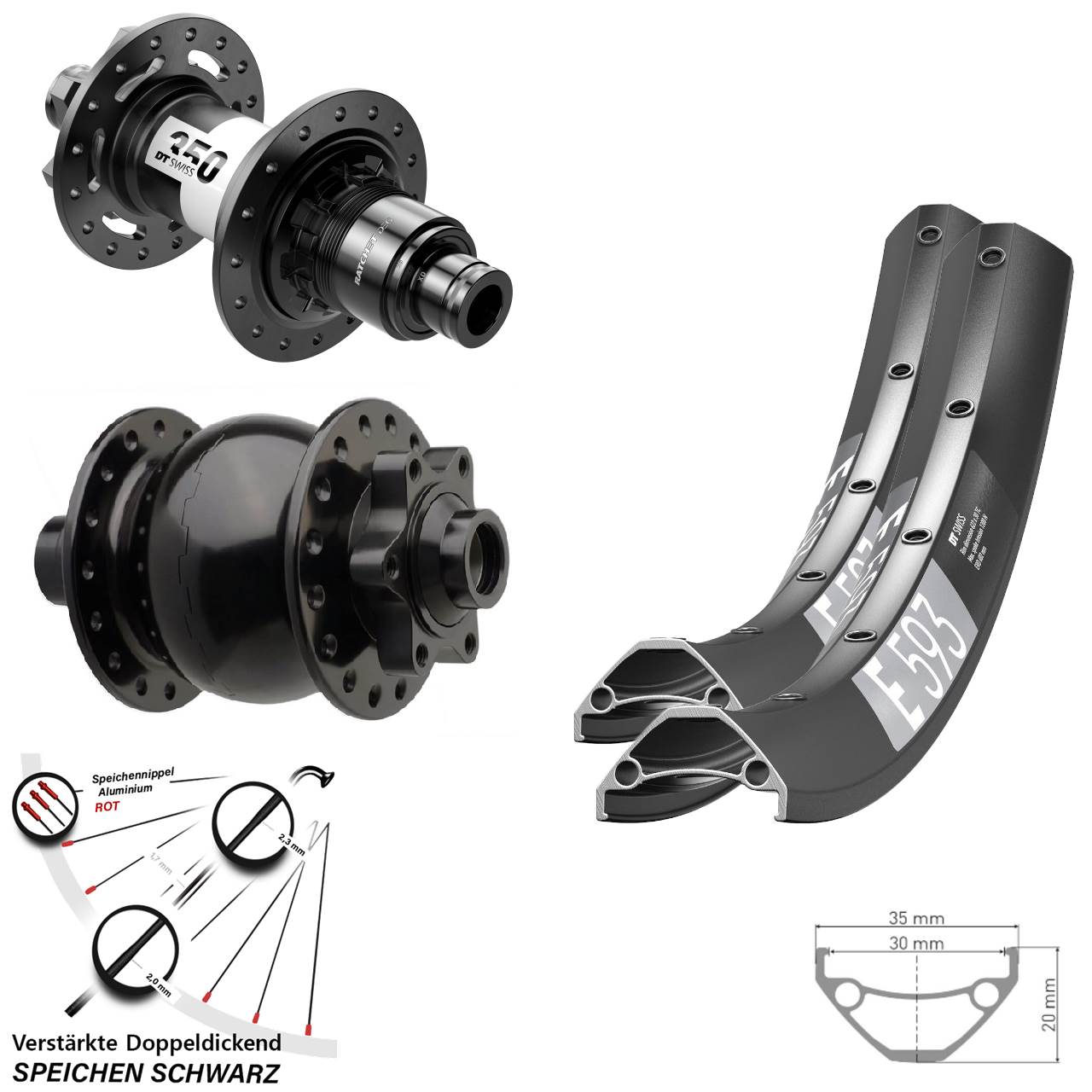 6-Loch Laufradsatz 15x110 12x148 27,5 Zoll DT Swiss E 593 350 DEG72 SON 28 SRAM XD