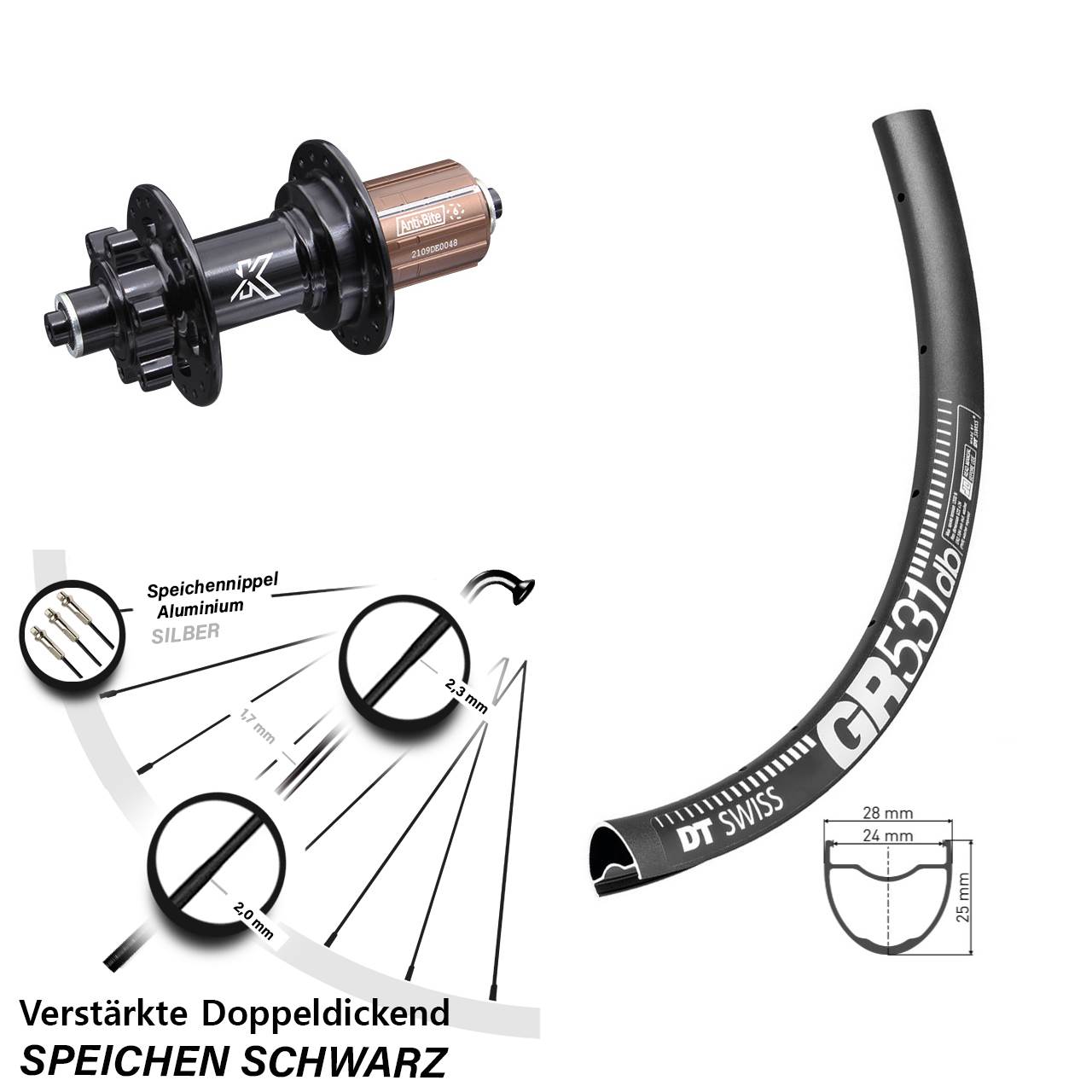 Hinterrad 27,5 Zoll DT Swiss GR 531 KX-M 6-Loch 8-12 fach QR