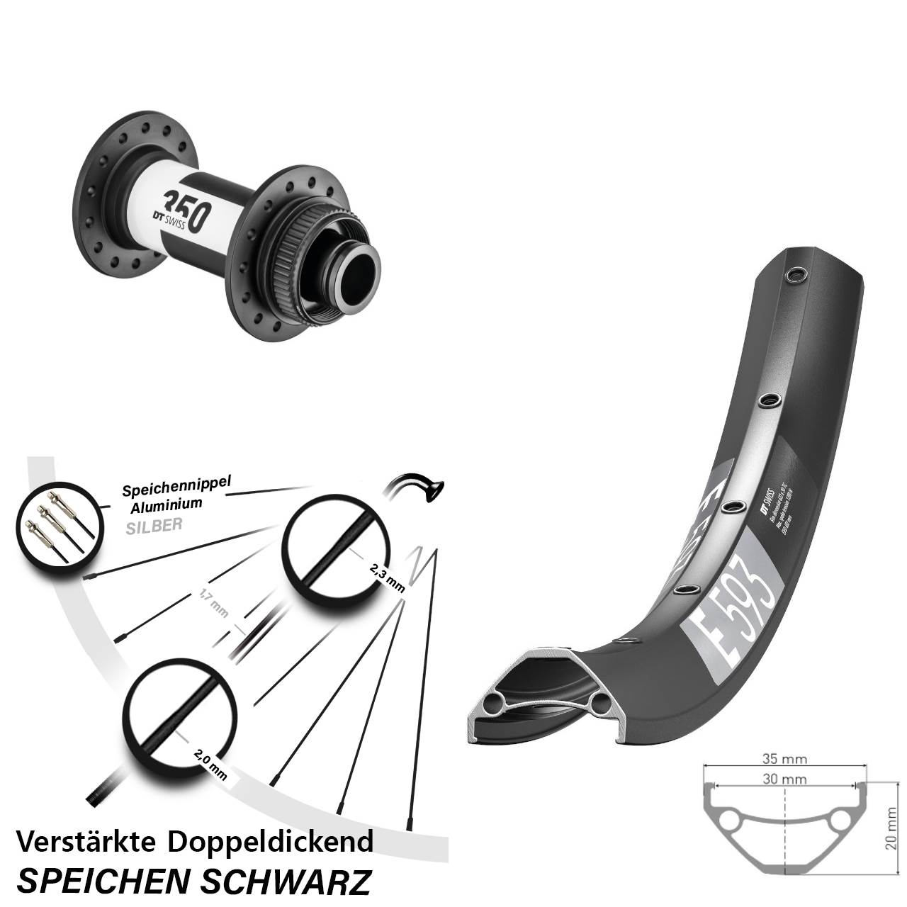 650B DT Swiss E 593-350 Centerlock Vorderrad 15x100