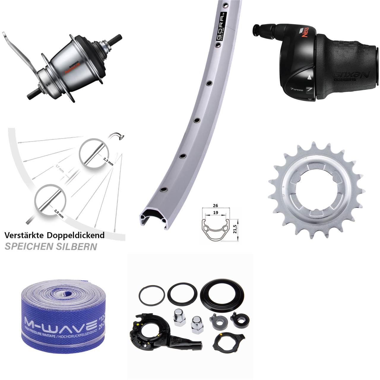 28 Zoll Hinterrad Gora 19 Shimano SG-C3001 7 Gang Nexus Rücktrittbremse silbern