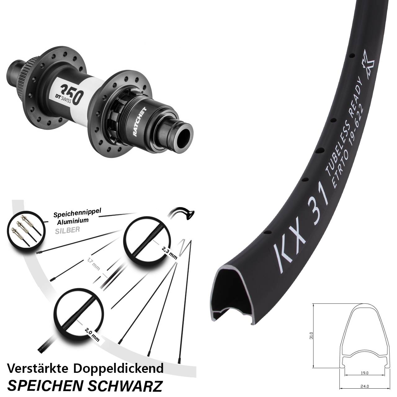 KX31 DT Swiss 350 28 Zoll Disc Laufrad 12x142 SRAM XDR