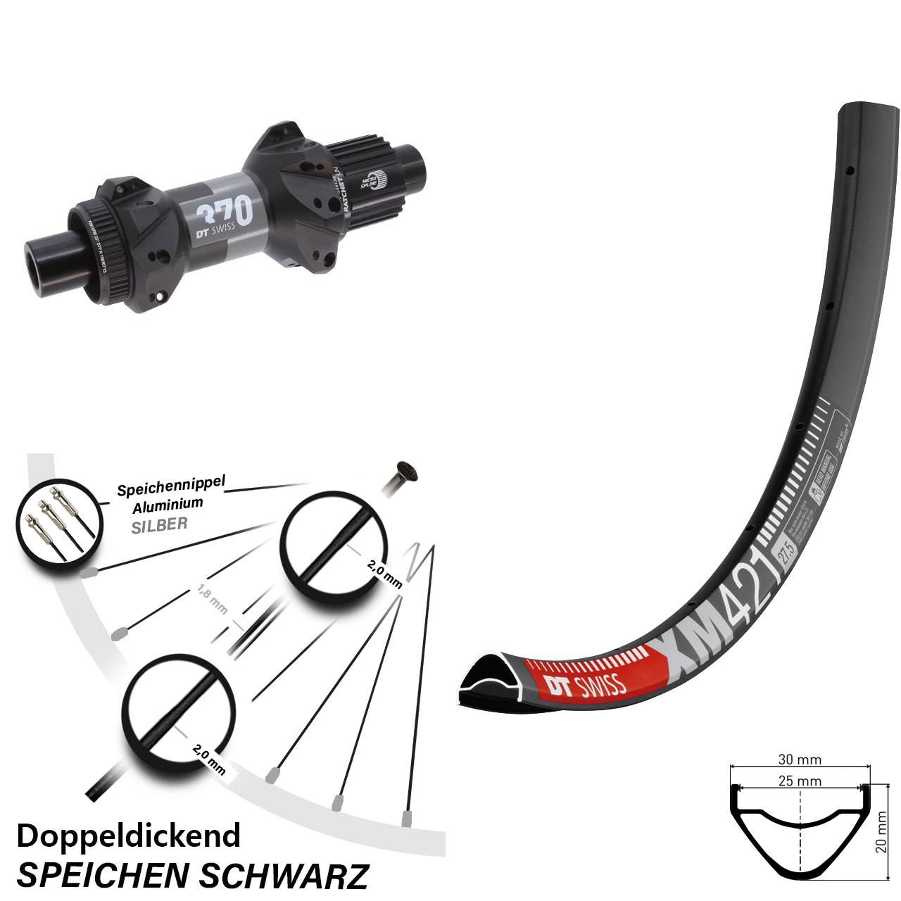 Disc Hinterrad 12x148 29 Zoll DT Swiss XM421 370 Shimano Micro Spline