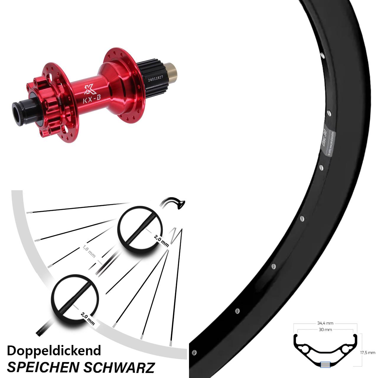 Ryde Disc 30 KX-B rot 29 Zoll 6-Loch Hinterrad 12x148 Shimano Micro Spline