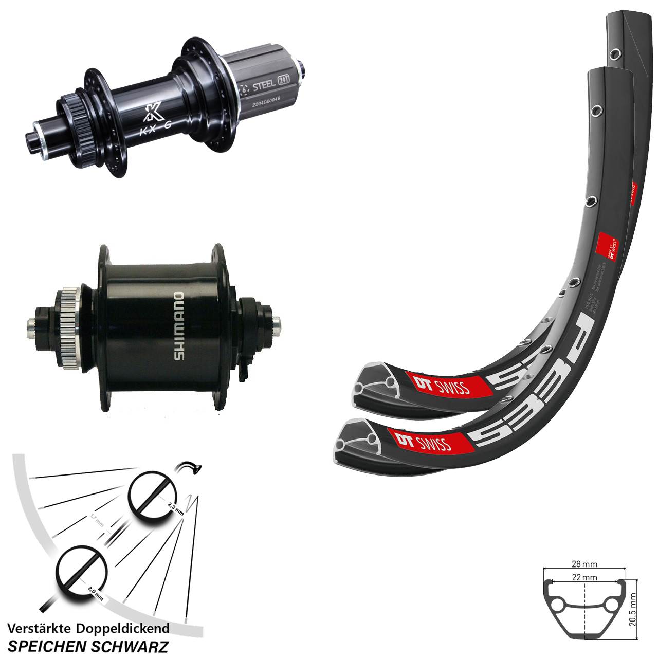 28-29 Zoll Laufradsatz KX-GS Shimano DH-UR700 DT Swiss 533 D Centerlock