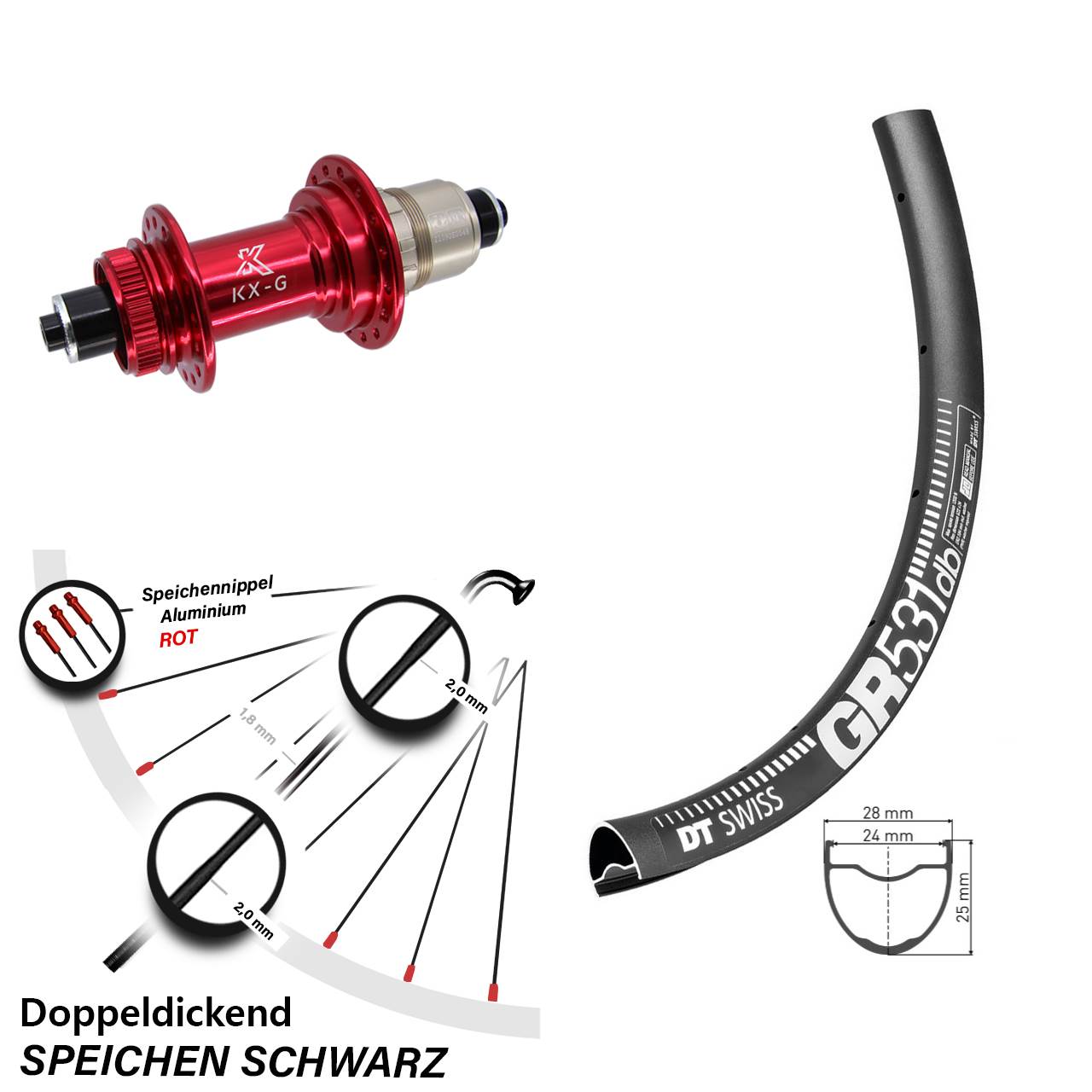 Disc Laufrad 27,5 Zoll DT Swiss GR531 KX-G rot XD-R QR