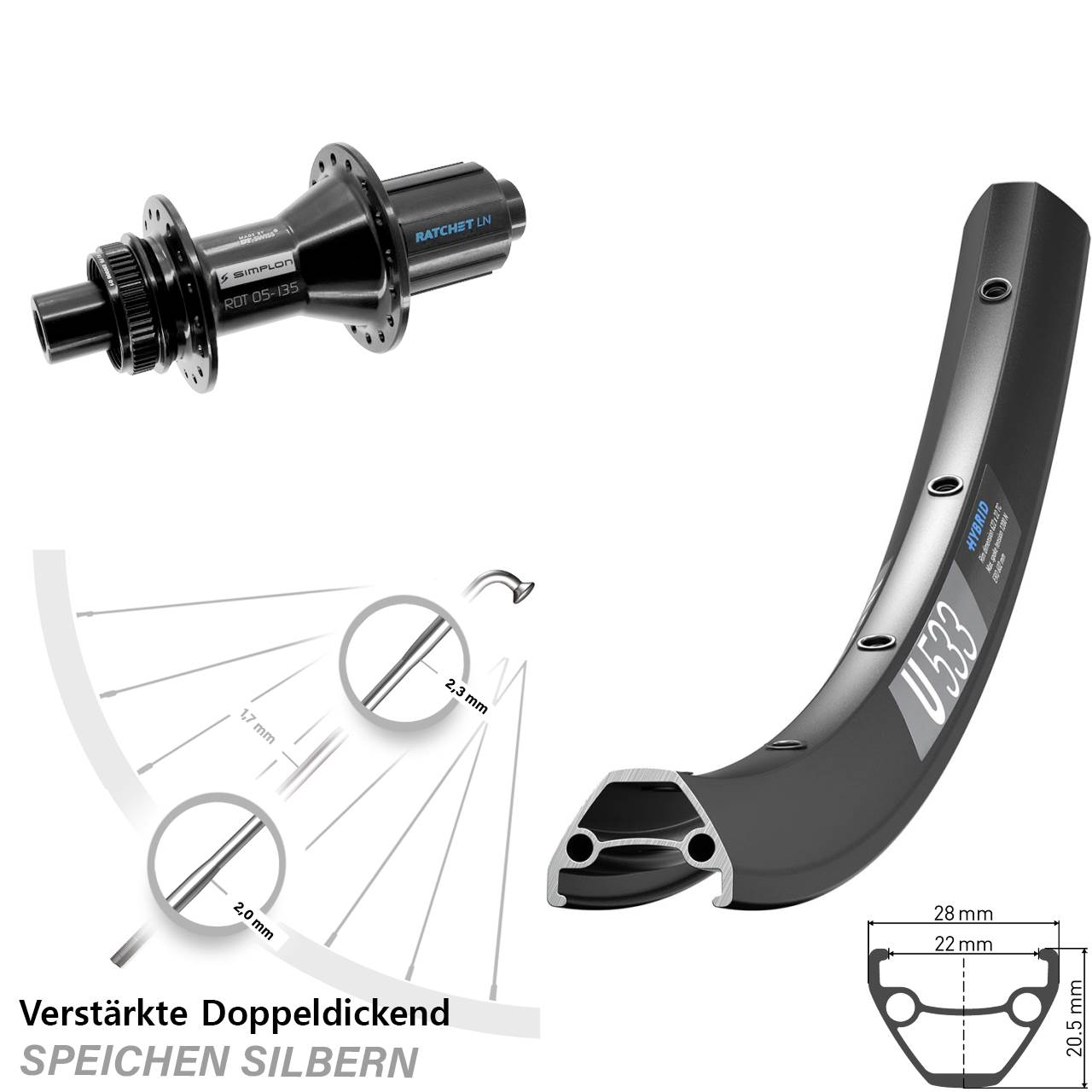Centerlock Hinterrad 28 Zoll DT Swiss U533-370 Hybrid 8-11 fach 12x142