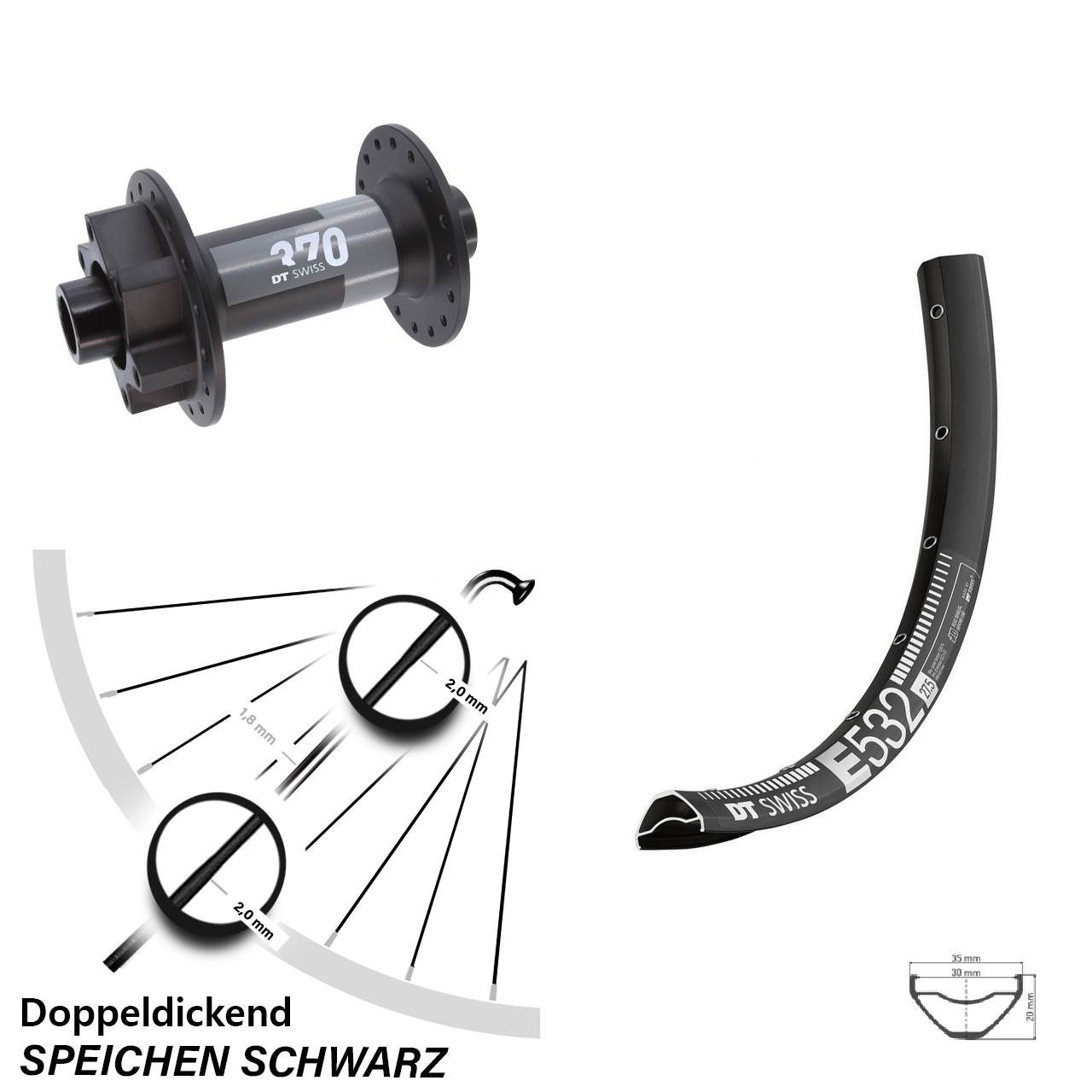 29 Zoll DT Swiss E 532-370 Disc Vorderrad 15x110 Boost