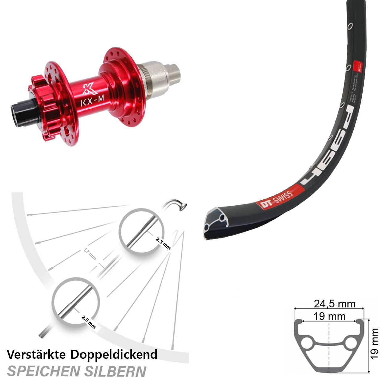 DT Swiss 466 KX-M rot 28-29 Zoll 6-Loch Hinterrad 12x142 XD