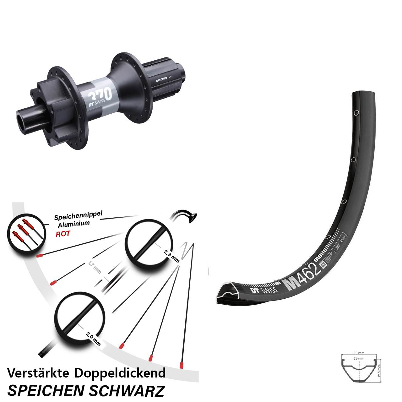 DT Swiss M 462-370 6-Loch 650B Hinterrad 12x148 Boost 8-11 fach HG