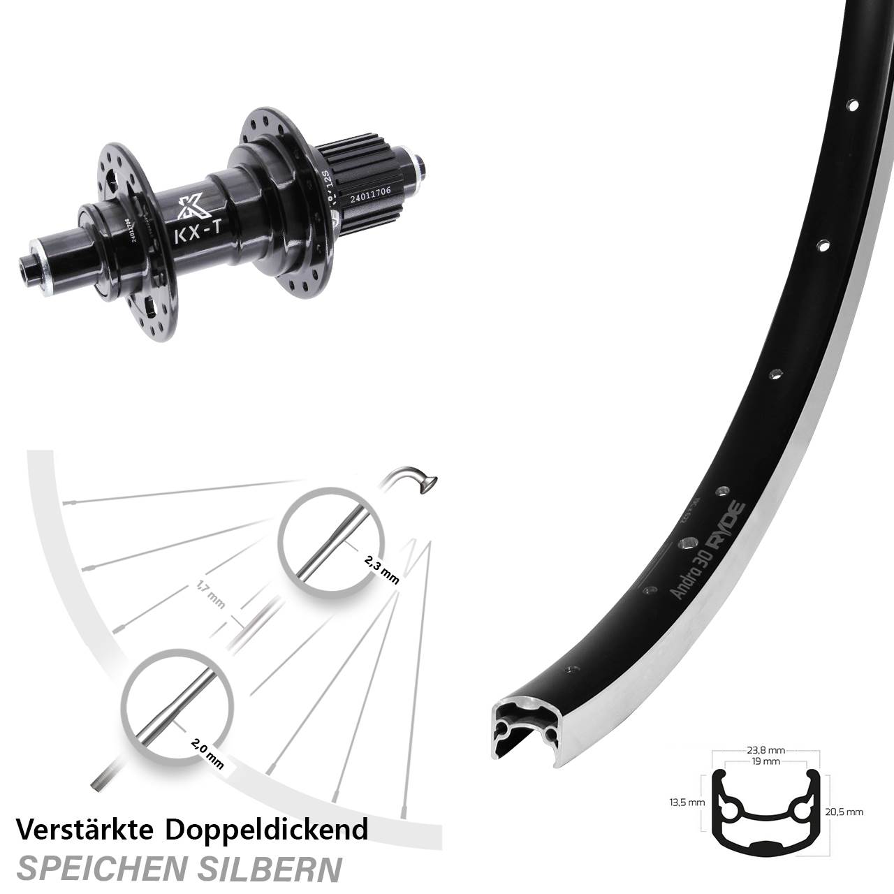 Hinterrad 28 Zoll Ryde Andra 30 KX-T Shimano Micro Spline QR