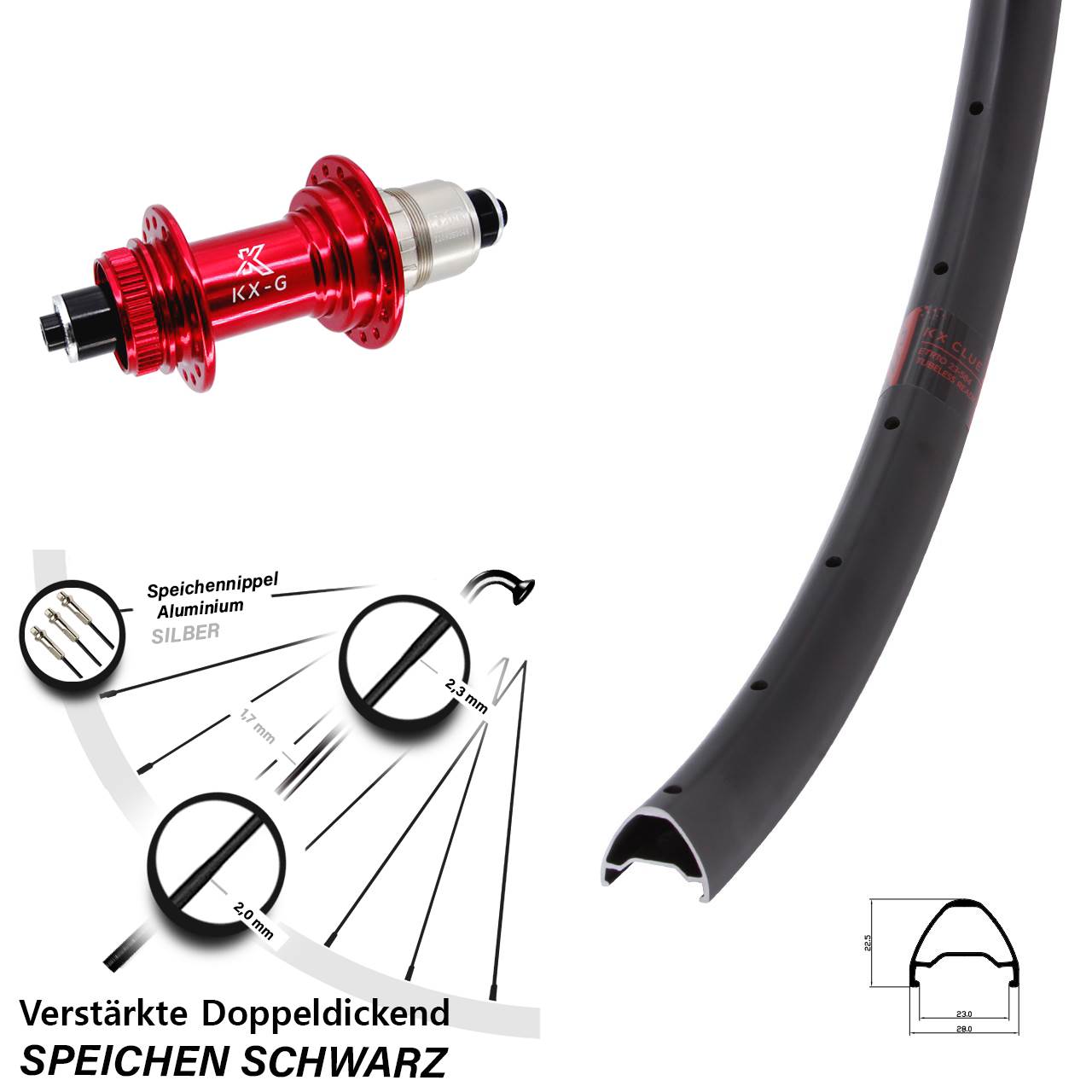 Hinterrad Centerlock QR 26 Zoll KX-G Clue rot SRAM XDR