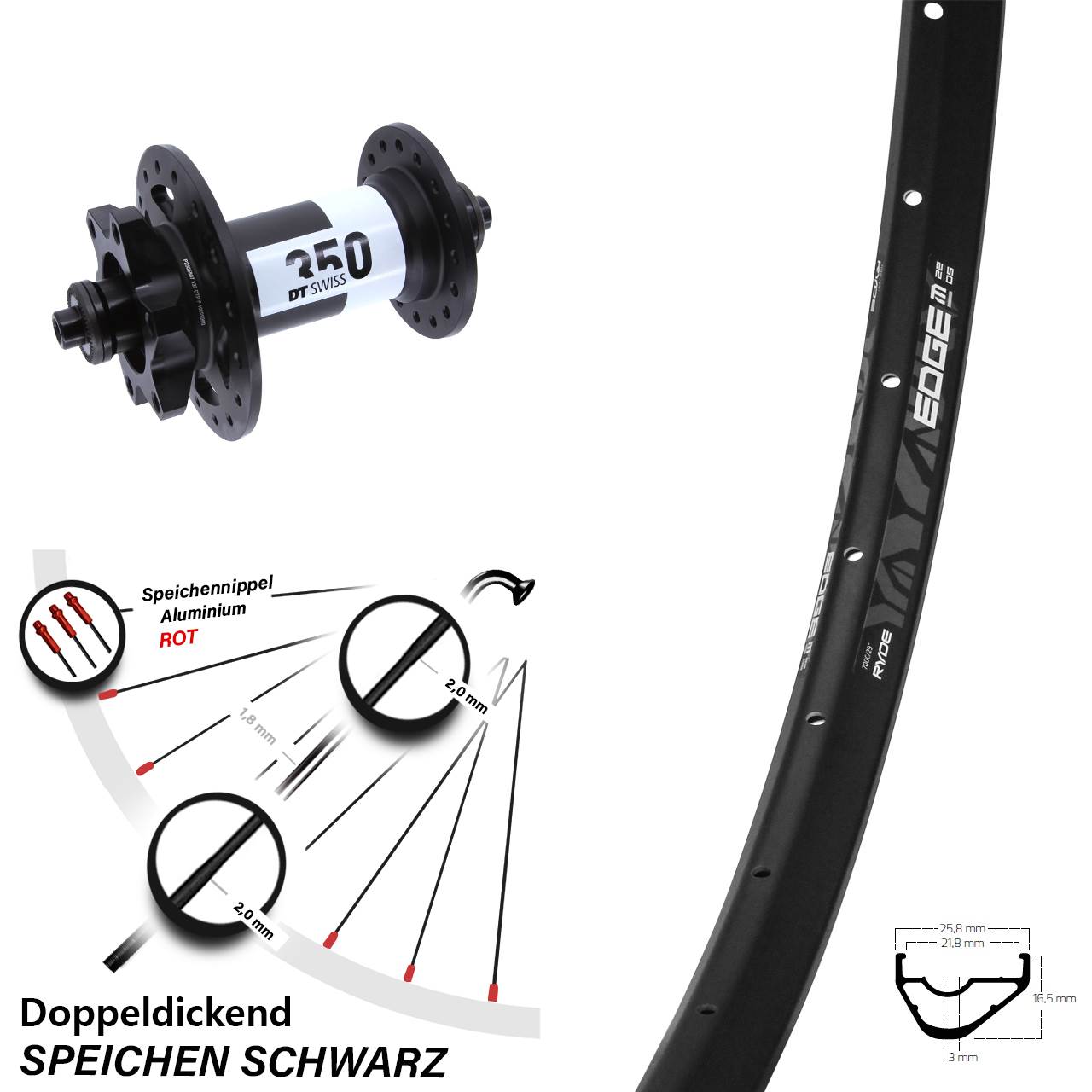 Disc Laufrad 29 Zoll Ryde Edge M22 DT Swiss 350 für Schnellspanner