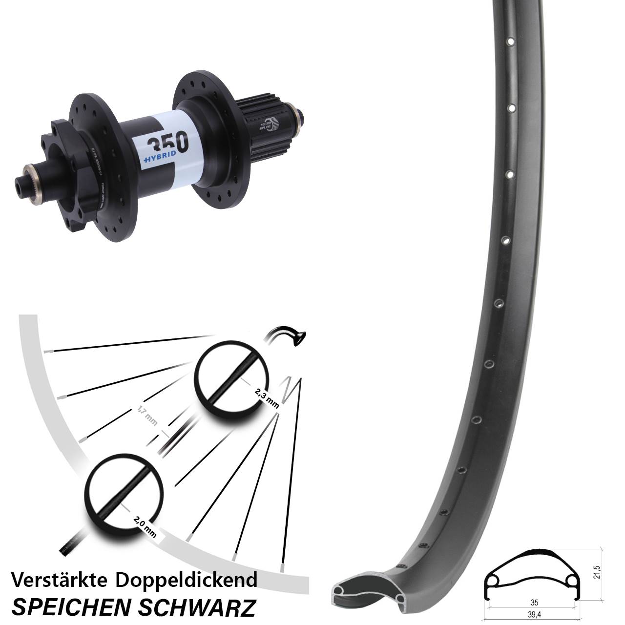 27,5 Zoll Ambrosio E35 DT Swiss 350 Hybrid Boost Disc Laufrad QR Boost Micro Spline