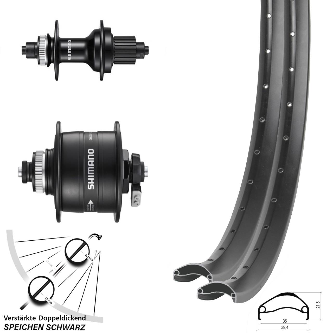 29 Zoll Ambrosio E35 Shimano DH-3D37 FH-MT500 Laufradsatz Centerlock QR Micro Spline