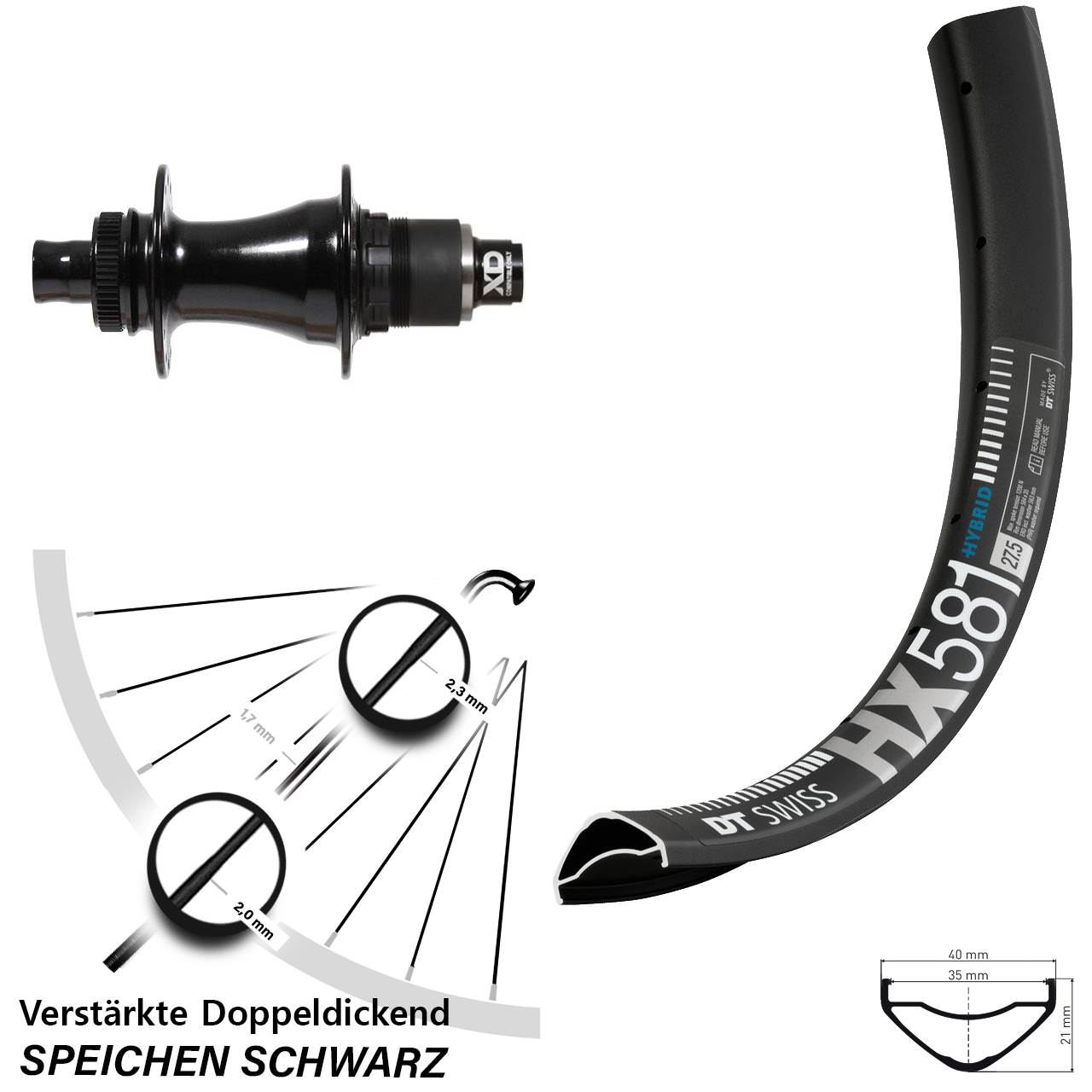 DT Swiss HX581 Formula CL-142S 27,5 Zoll Disc Laufrad 12x142 SRAM XD