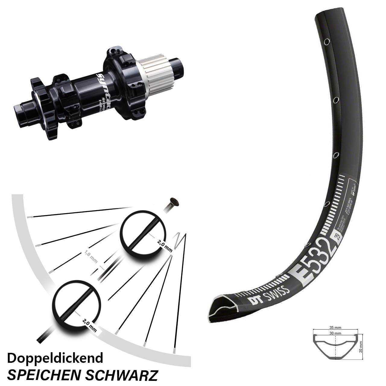 DT Swiss E 532 Hinterrad 27,5 Zoll Syntace Nabe Boost Micro Spline Straightpull