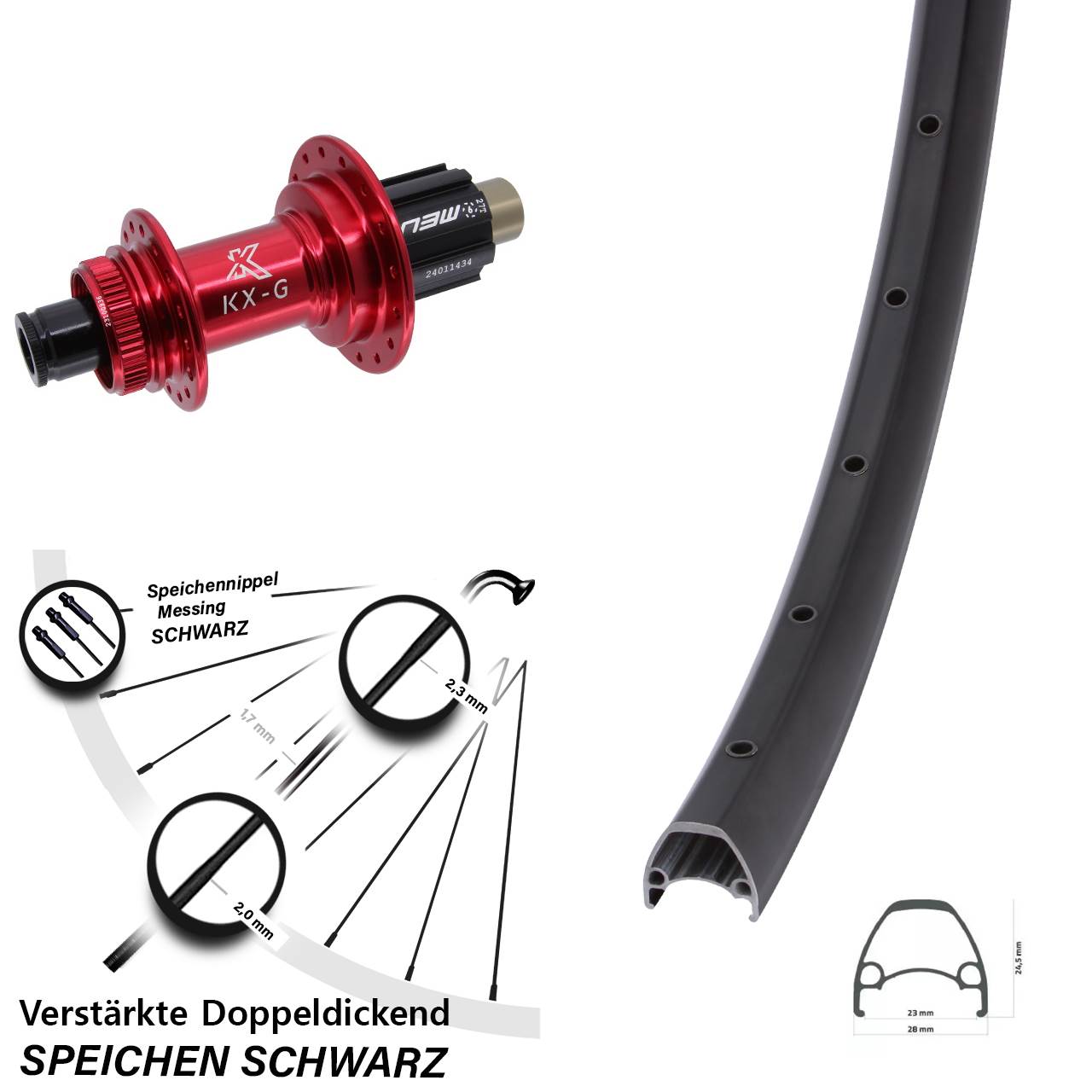 Centerlock Hinterrad 12x142 28 Zoll Ambrosio Sport KX-G rot Campagnolo N3W