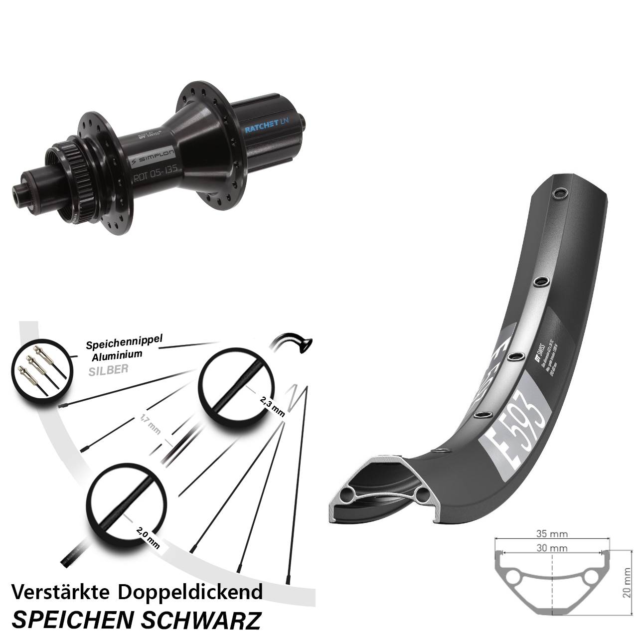 Disc Hinterrad 29 Zoll DT Swiss E 593-370 Hybrid 8-11 fach HG für Schnellspanner