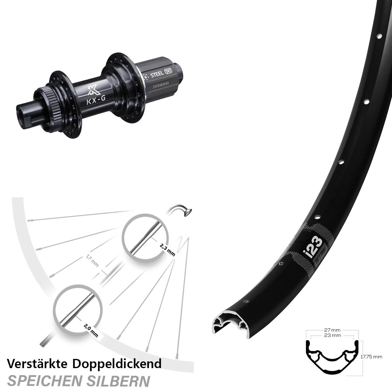 WTB i23 ST KX-GS verstärkt 28-29 Zoll Disc Hinterrad 12x142 8-12 fach