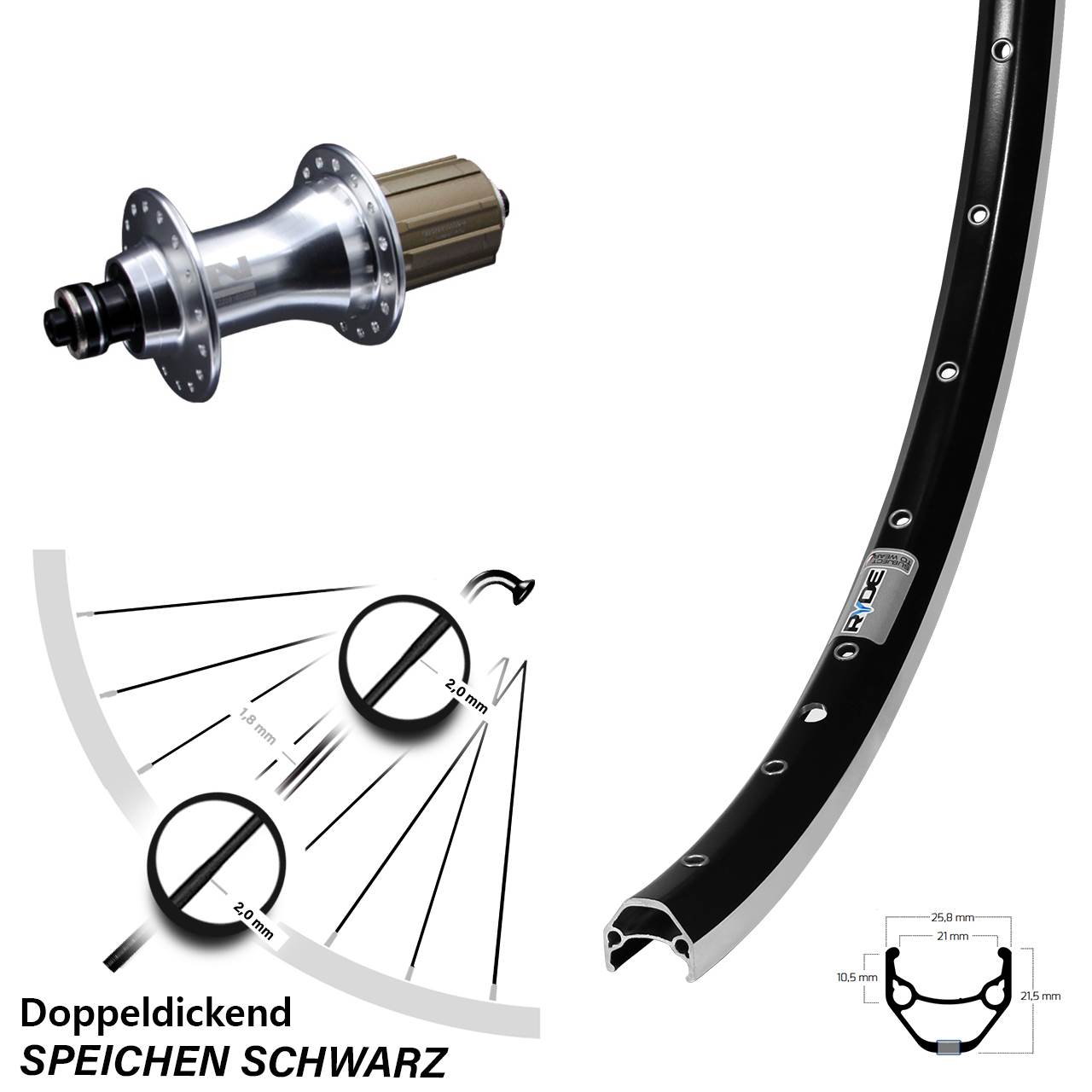 Hinterrad 26 Zoll Ryde ZAC 421 Novatec F162 8-12 fach HG für Schnellspanner