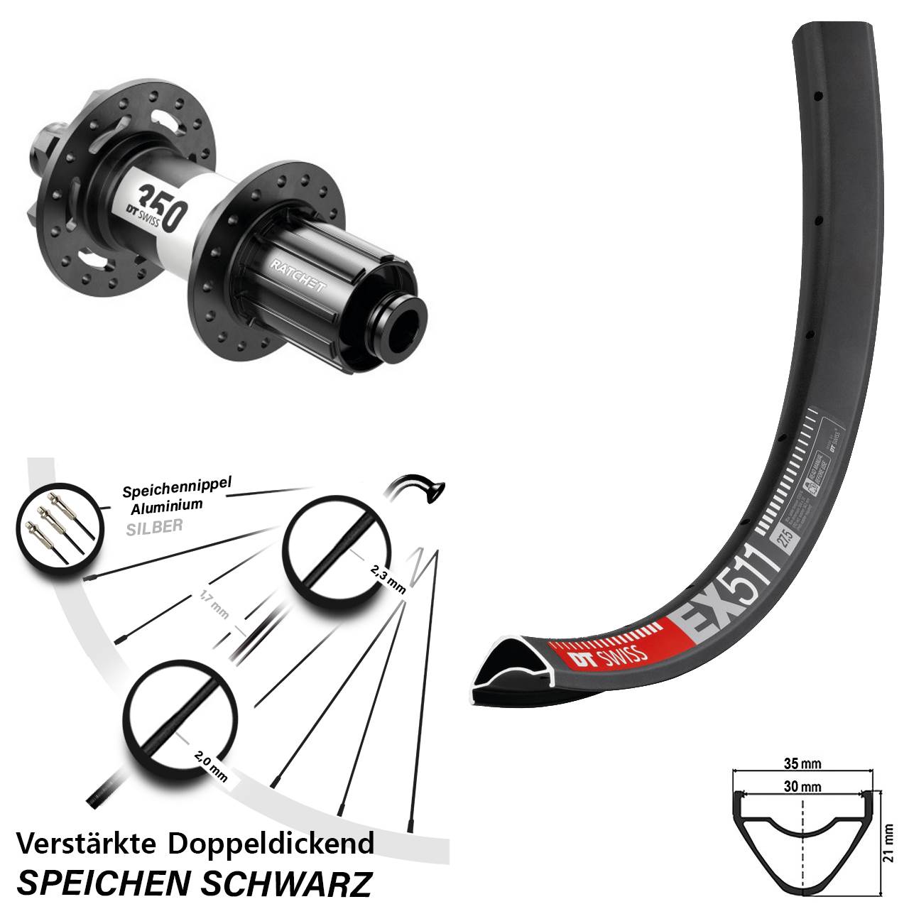 27,5 Zoll EX 511 DT Swiss 350 Disc Hinterrad 12x148 Boost 8-11 fach HG