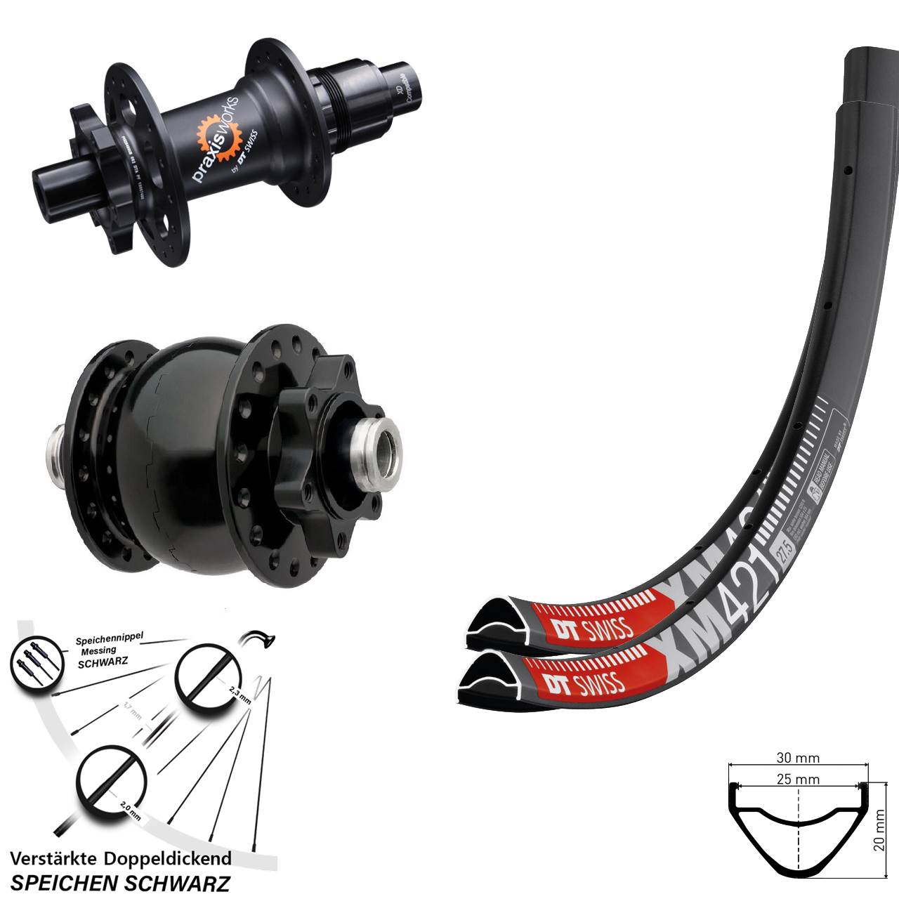 27,5 Zoll DT Swiss XM 421-350 Ratchet 36 SON 28 Disc Laufradsatz 12x100/142 XD