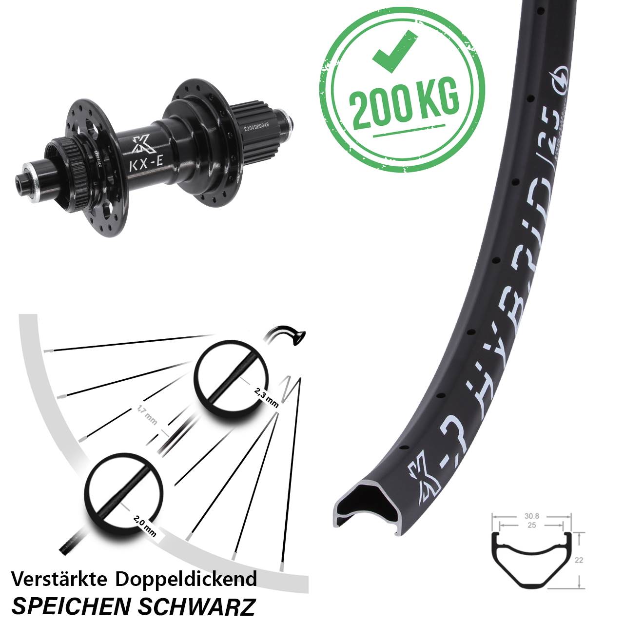 KX-R Hybrid 25 26 Zoll Hinterrad Centerlock QR Boost Micro Spline