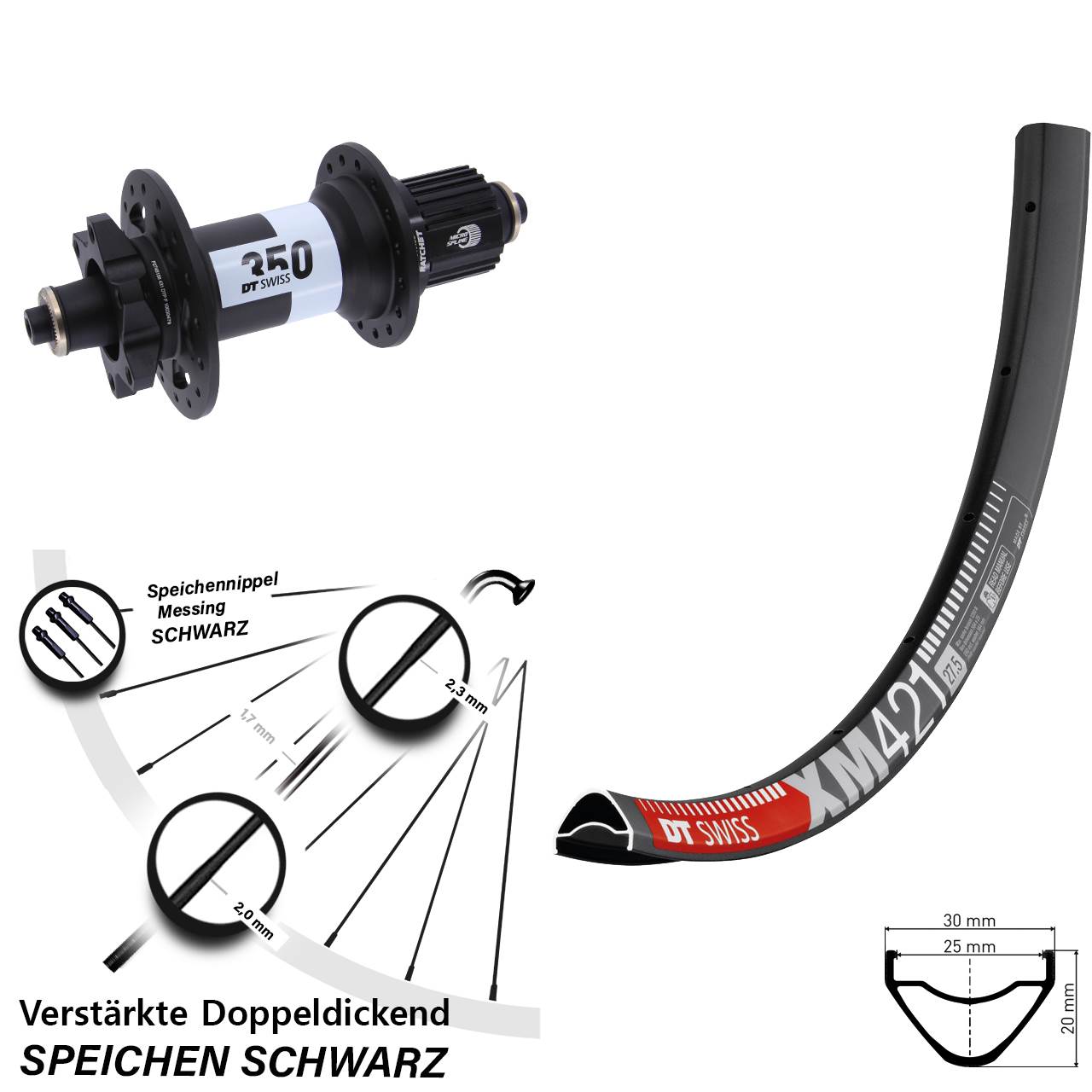 Disc Hinterrad QR 27,5 Zoll DT Swiss XM421-350 Shimano Micro Spline