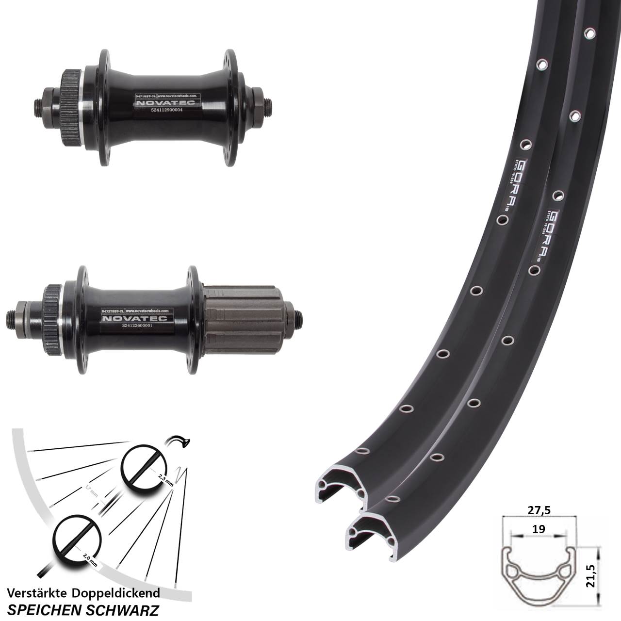 28 Zoll Gora 19 Novatec D471 Novatec D472 Disc Laufrad-Satz für Schnellspanner 8-12 fach