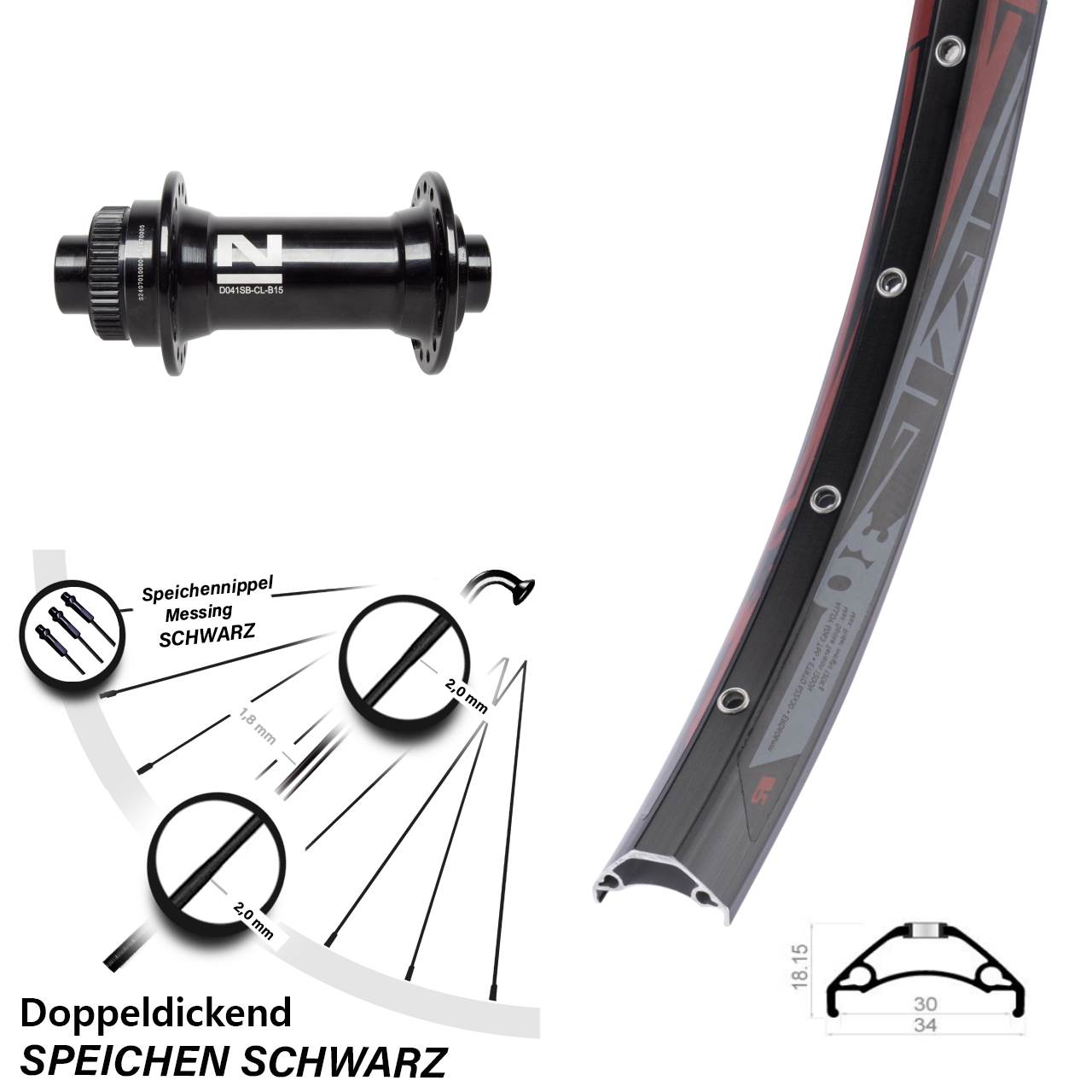 Disc Laufrad 29 Zoll Rodi TRYP 30 Novatec D041 15x110 Boost