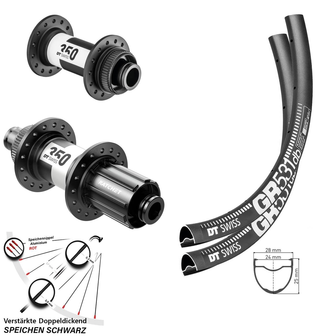 Laufradsatz Centerlock 15x100 12x142 27,5 Zoll DT Swiss GR531 DT Swiss 350 8-11 fach HG