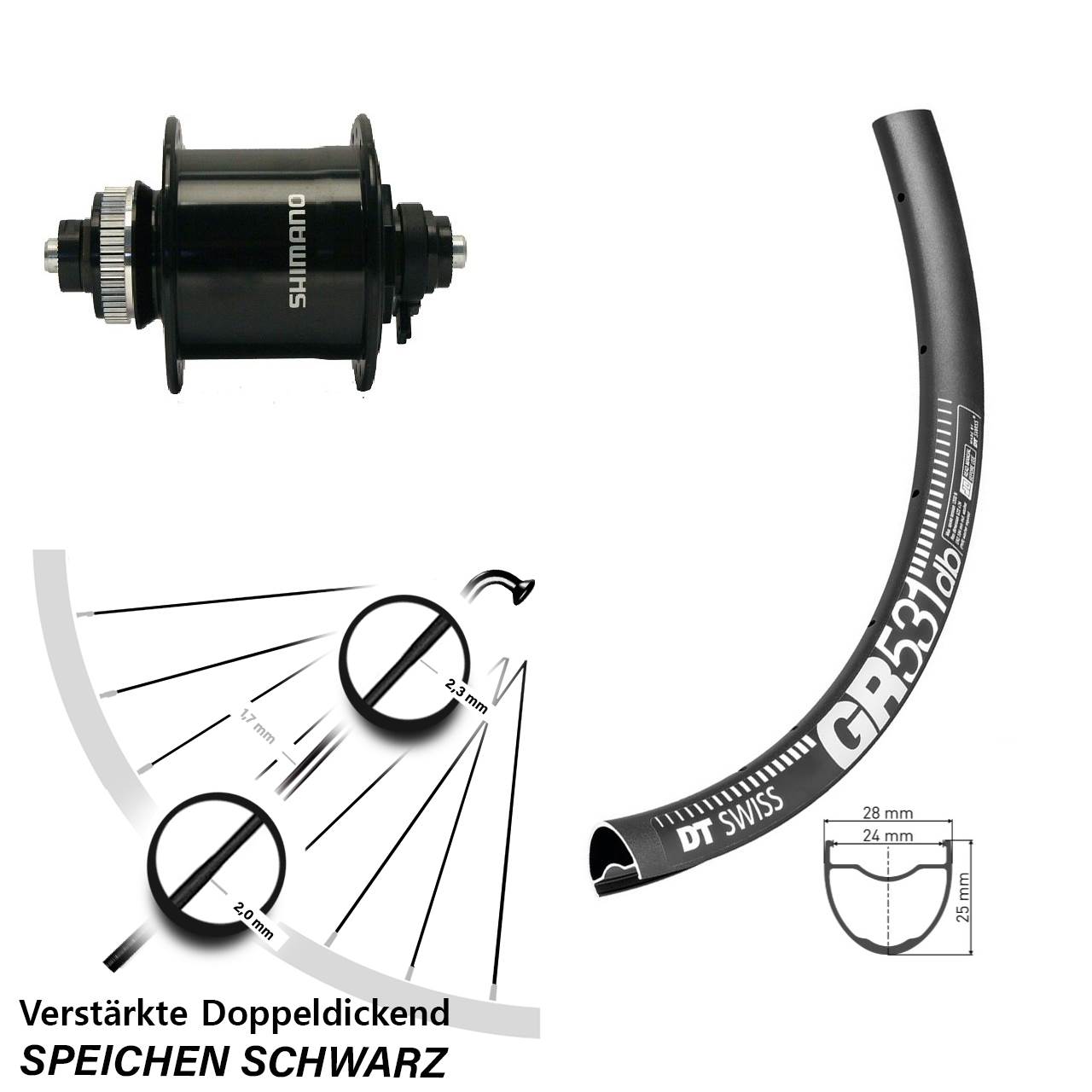Nabendynamolaufrad Shimano DH-UR700 DT Swiss GR 531 DB Disc 27,5 Zoll