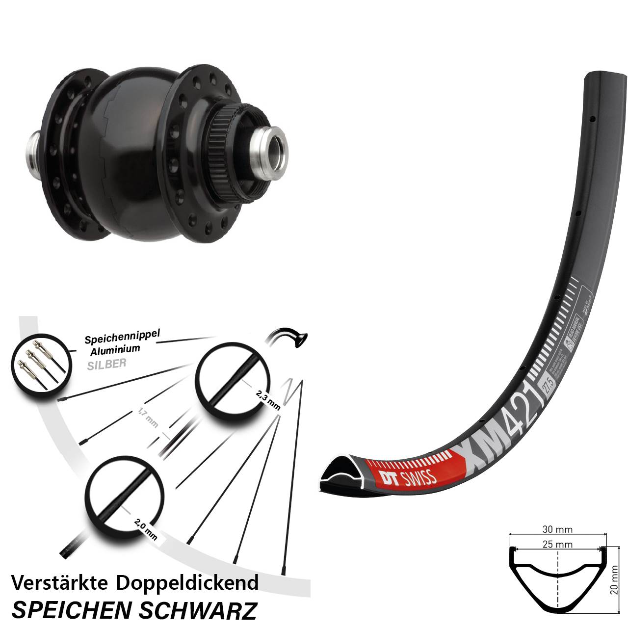 Nabendynamo-Vorderrad Centerlock 29 Zoll DT Swiss XM 421 SON delux 12x100