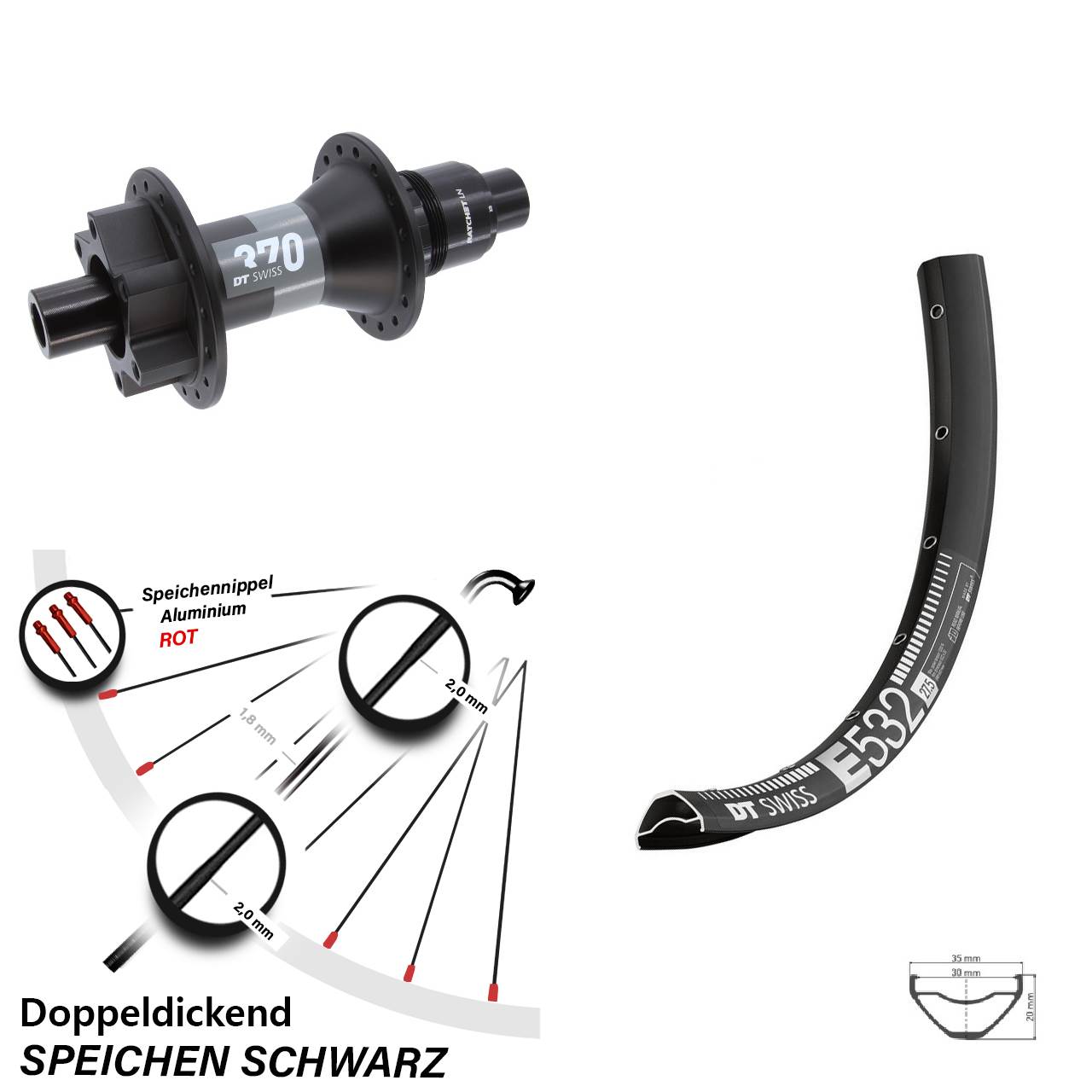 DT Swiss E 532 27,5 Zoll Hinterrad 370 6-Loch XD 12x148