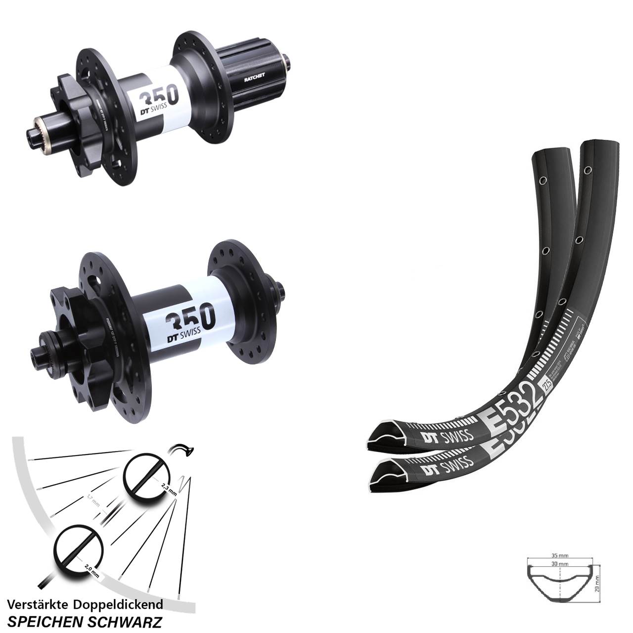 DT Swiss E532-350 Ratchet 36 27,5 Zoll Laufradsatz 6-Loch QR 8-11 fach HG