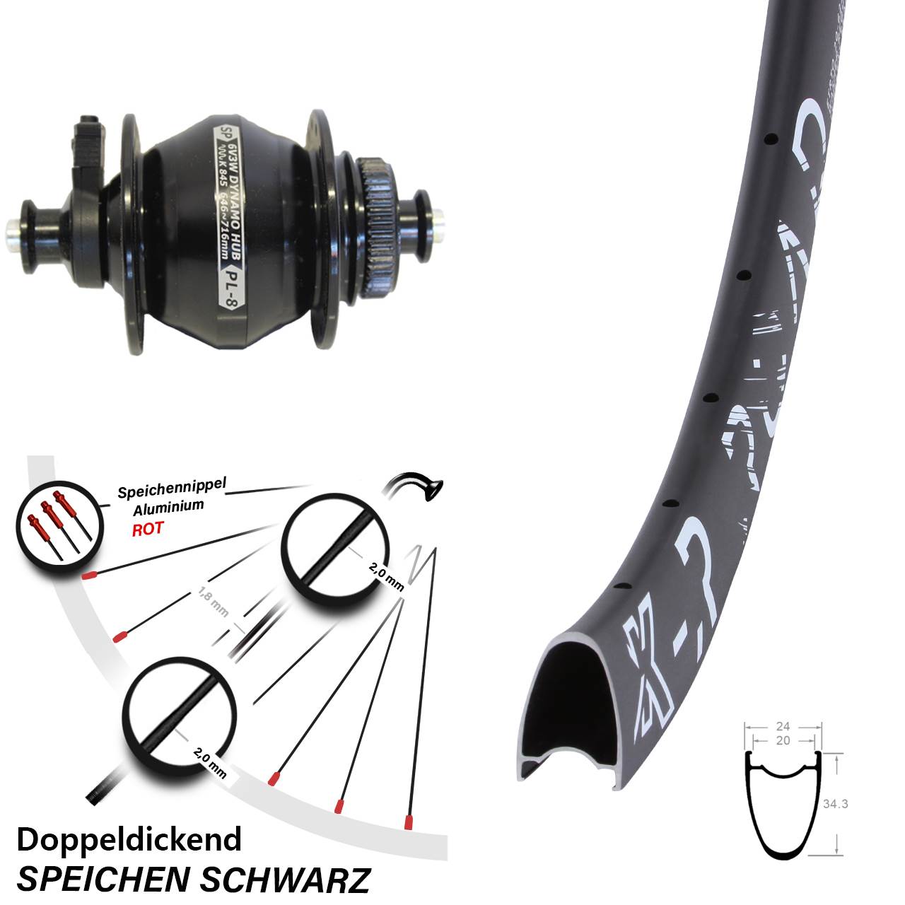 KX-R Road Shutter Precision PL-8 28 Zoll Centerlock Dynamovorderrad für Schnellspanner