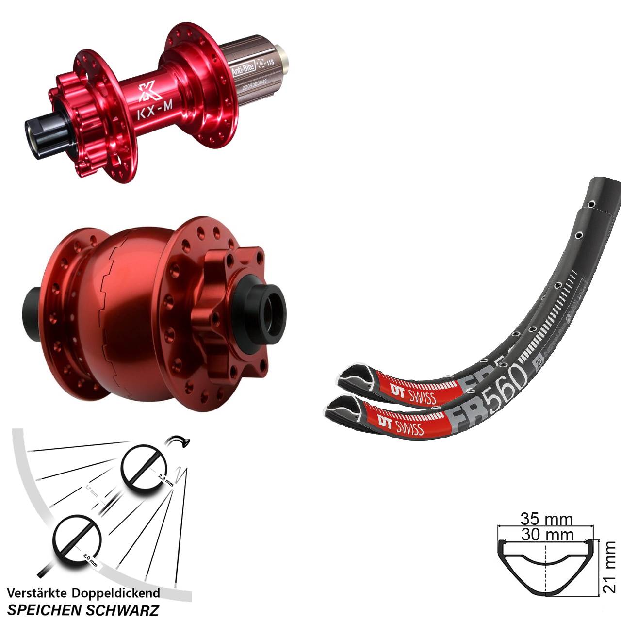 DT Swiss FR 560 KX-M rot SON 28 26 Zoll Disc Laufrad-Satz 15x100 12x142 8-12 fach