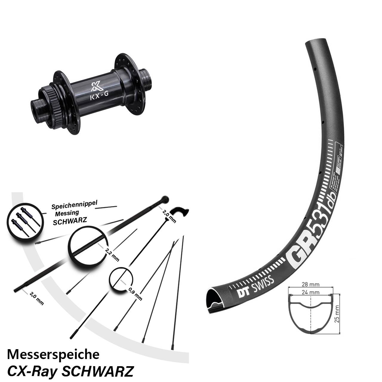 Vorderrad 28 Zoll DT Swiss GR531 Centerlock KX-G 12x100 mm Sapim CX-Ray